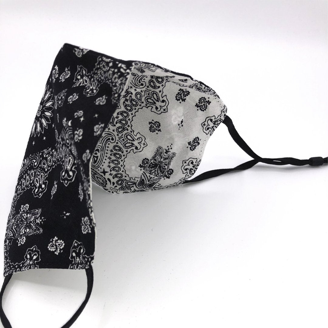 Skinny Reversible Black and White Bandana Print Face Covering