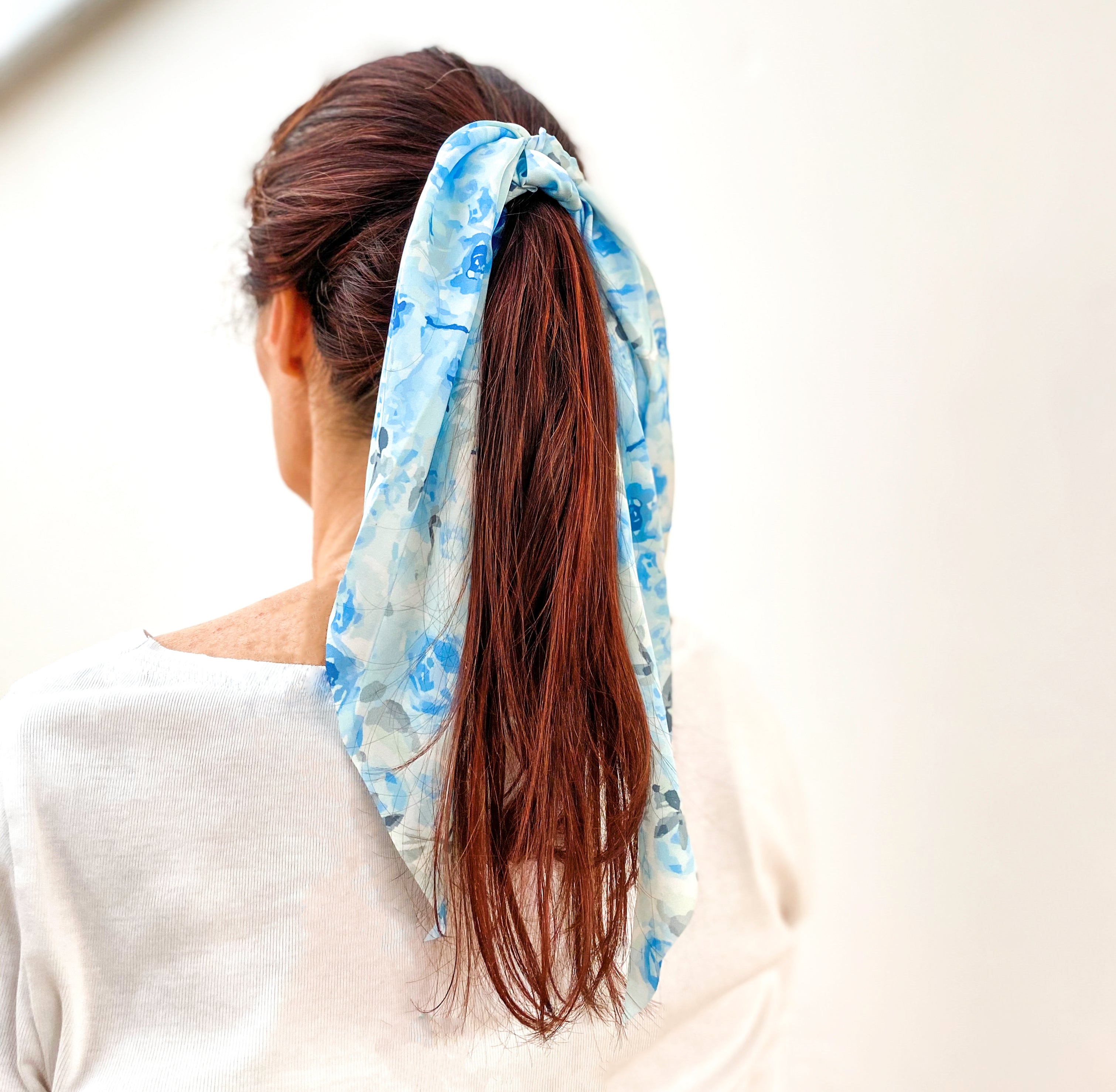 Baker Blue Floral Long Tail Scrunchie