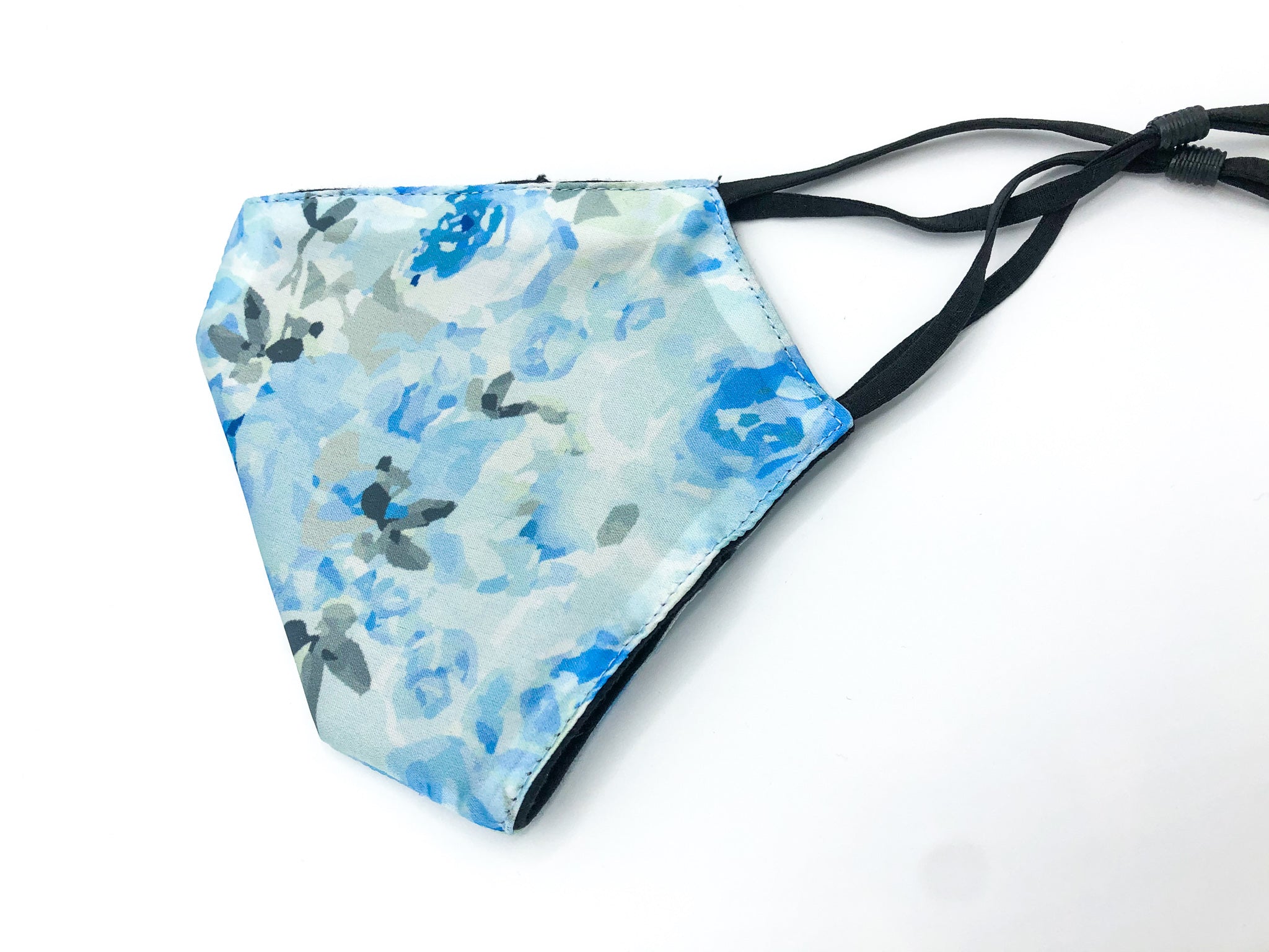 Pretty blue watercolour floral face mask with adjustable ear straps