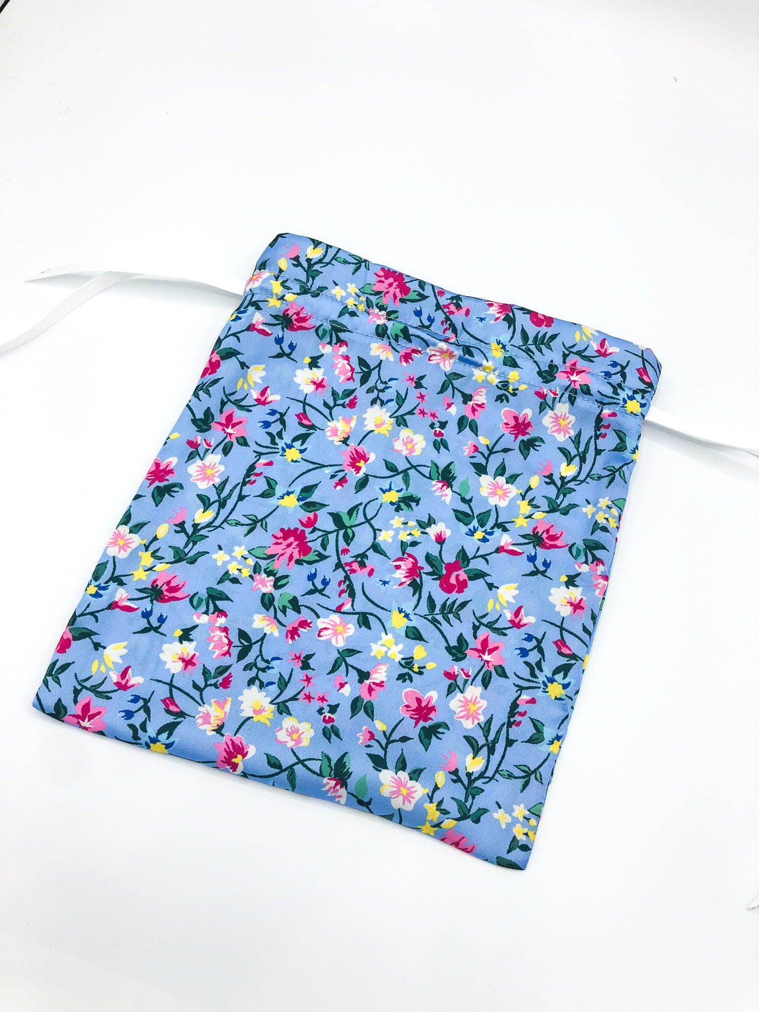 Klein Blue Floral Face Covering and Matching Bag