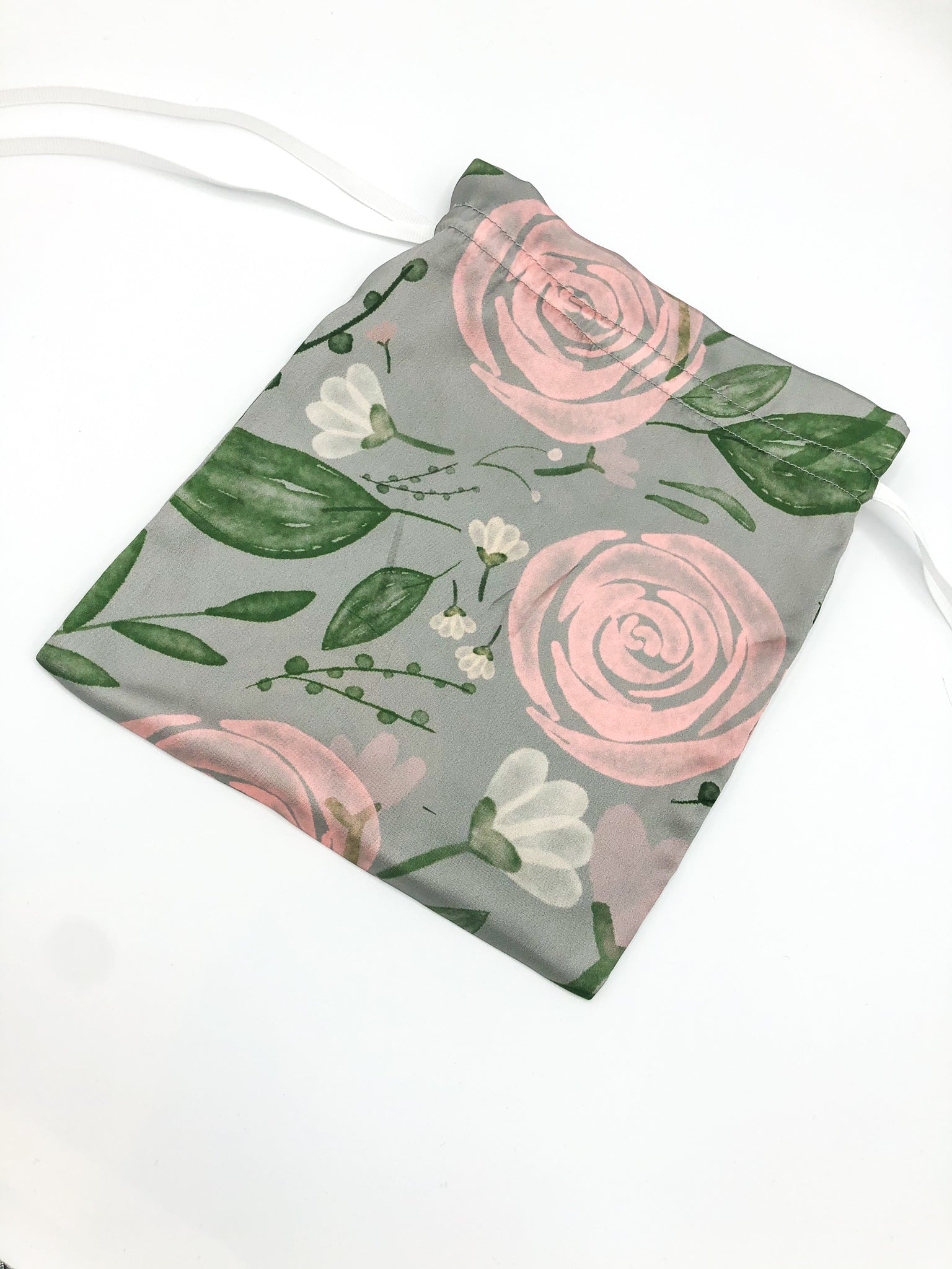 Wilde Grey Floral Face Covering and Fabric Bag