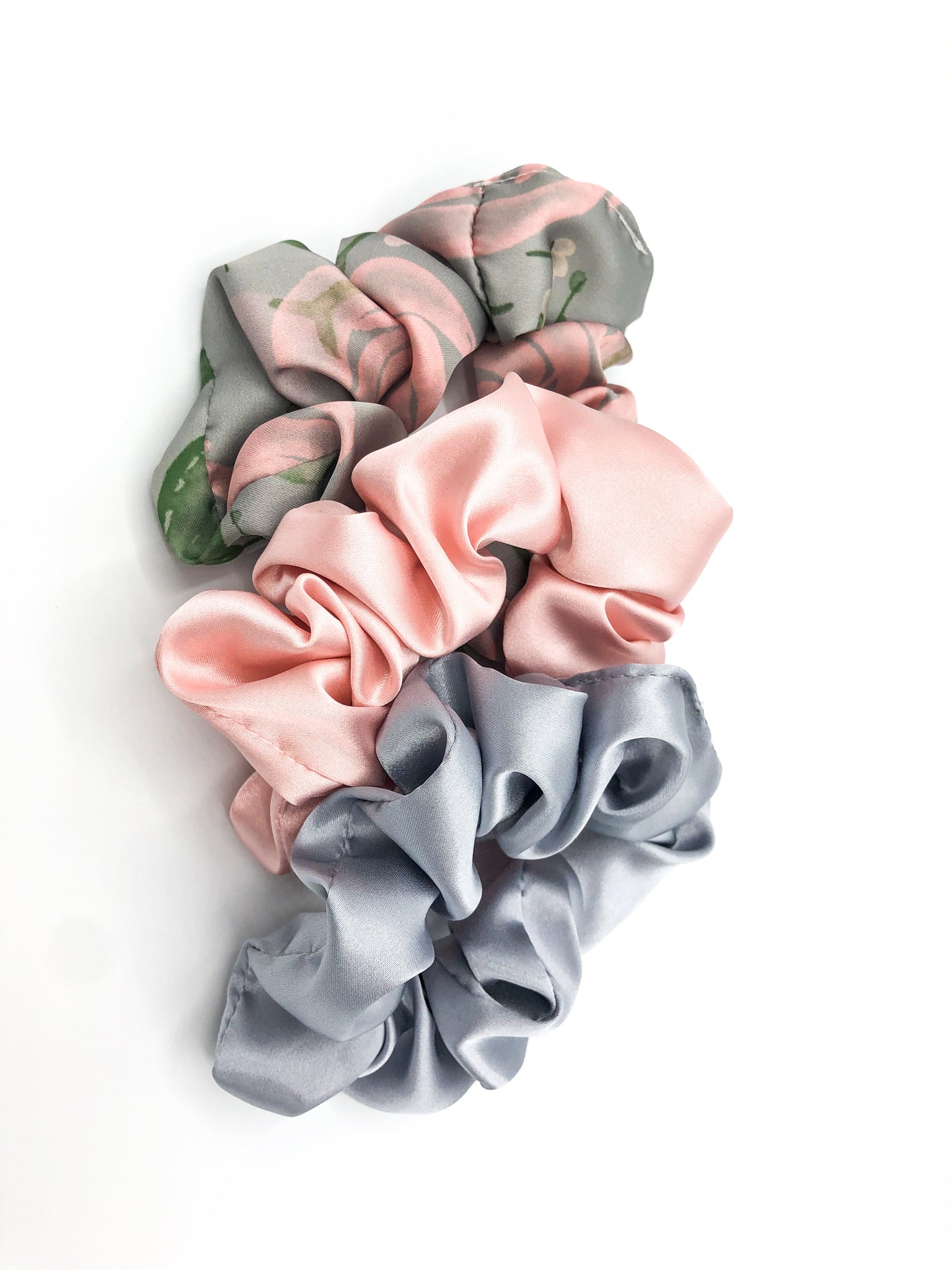 Wilde Grey and Pink Floral Scrunchie Pack of Three