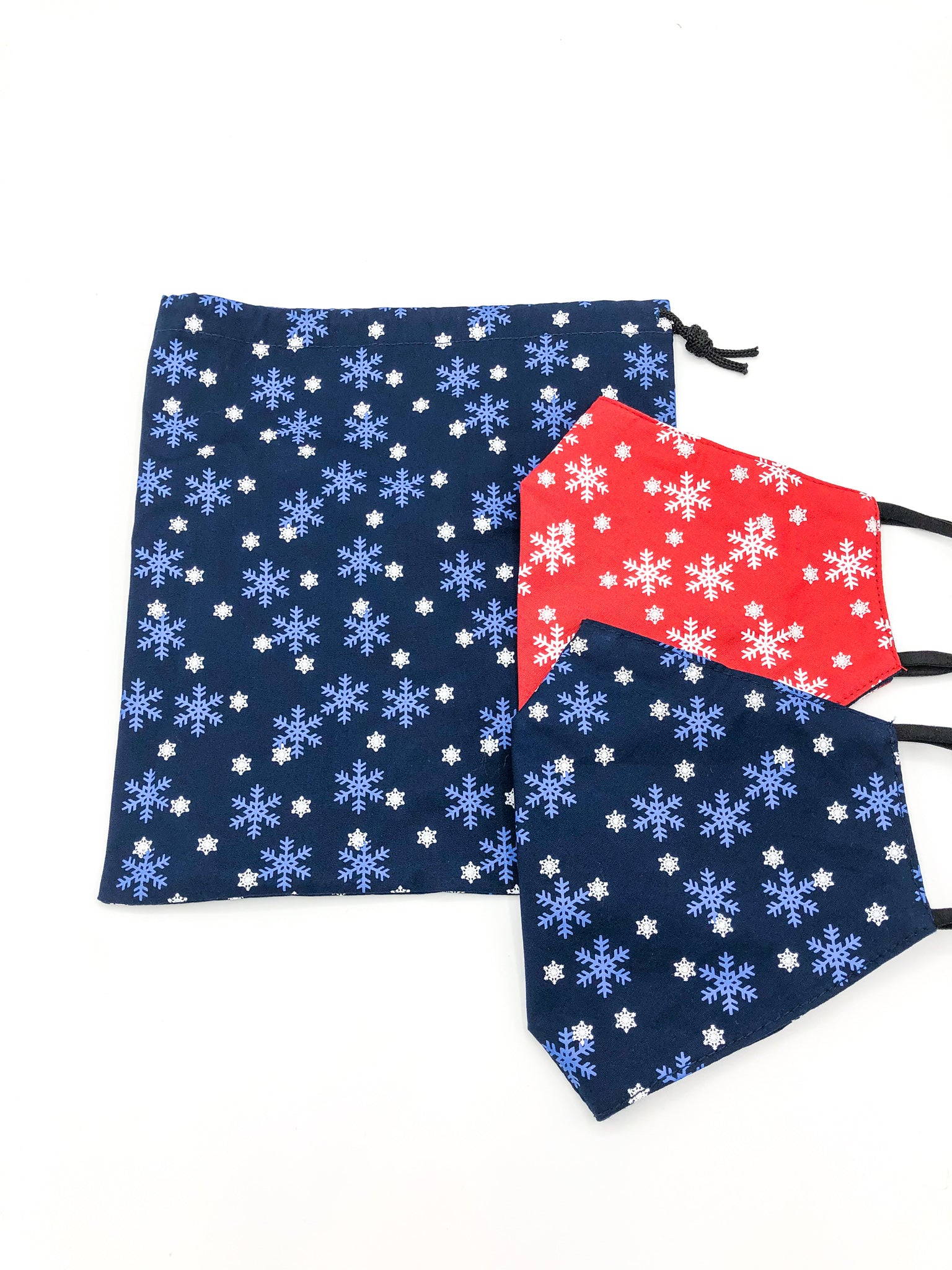 Red and Navy Christmas Face Covering with Fabric Bag