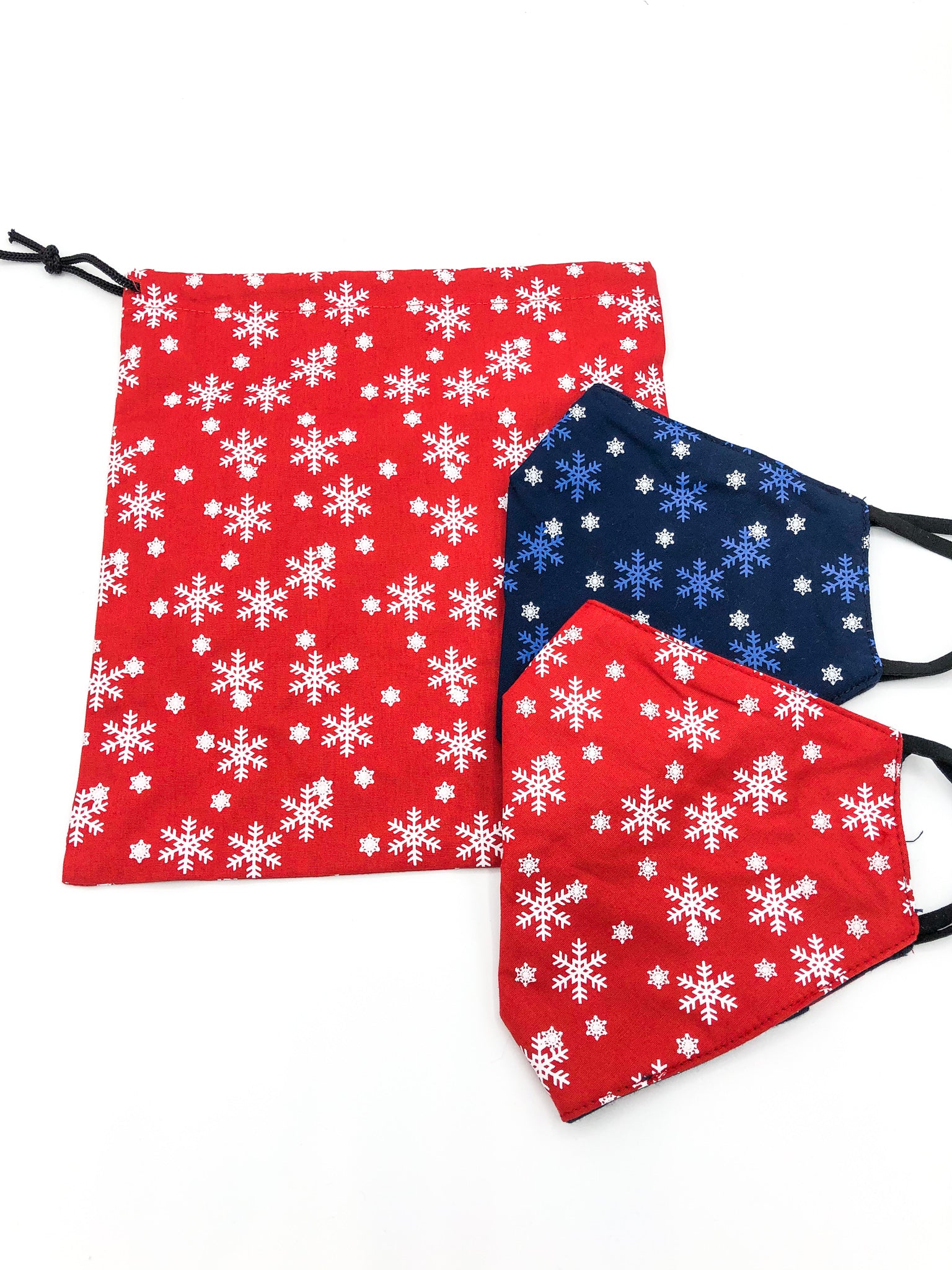 Red and Navy Christmas Face Covering with Fabric Bag