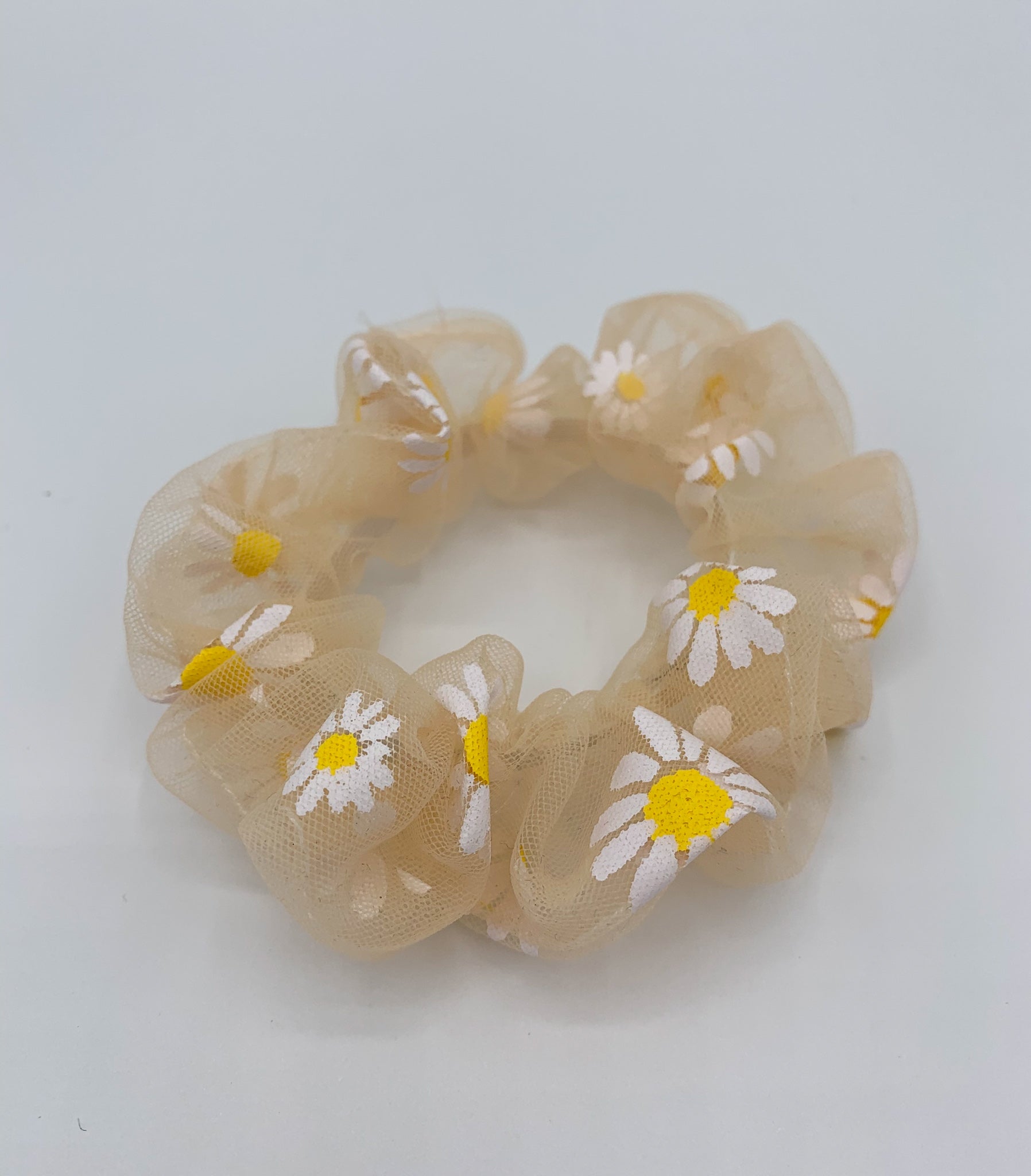 Daisy Flower Organza Scrunchie - Yellow