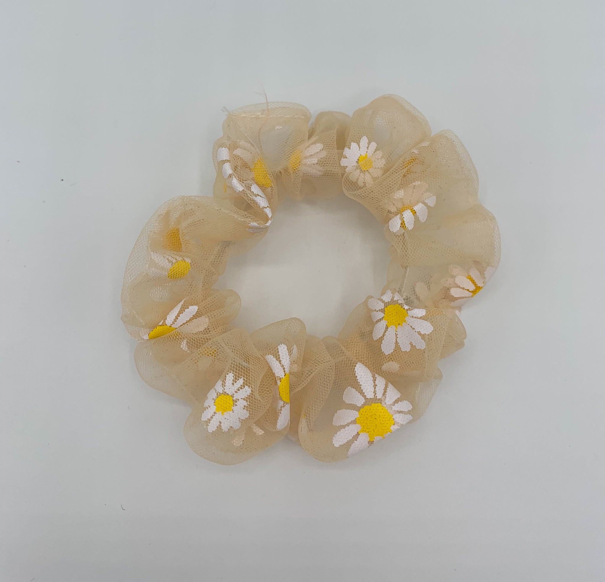 Daisy Flower Organza Scrunchie - Yellow