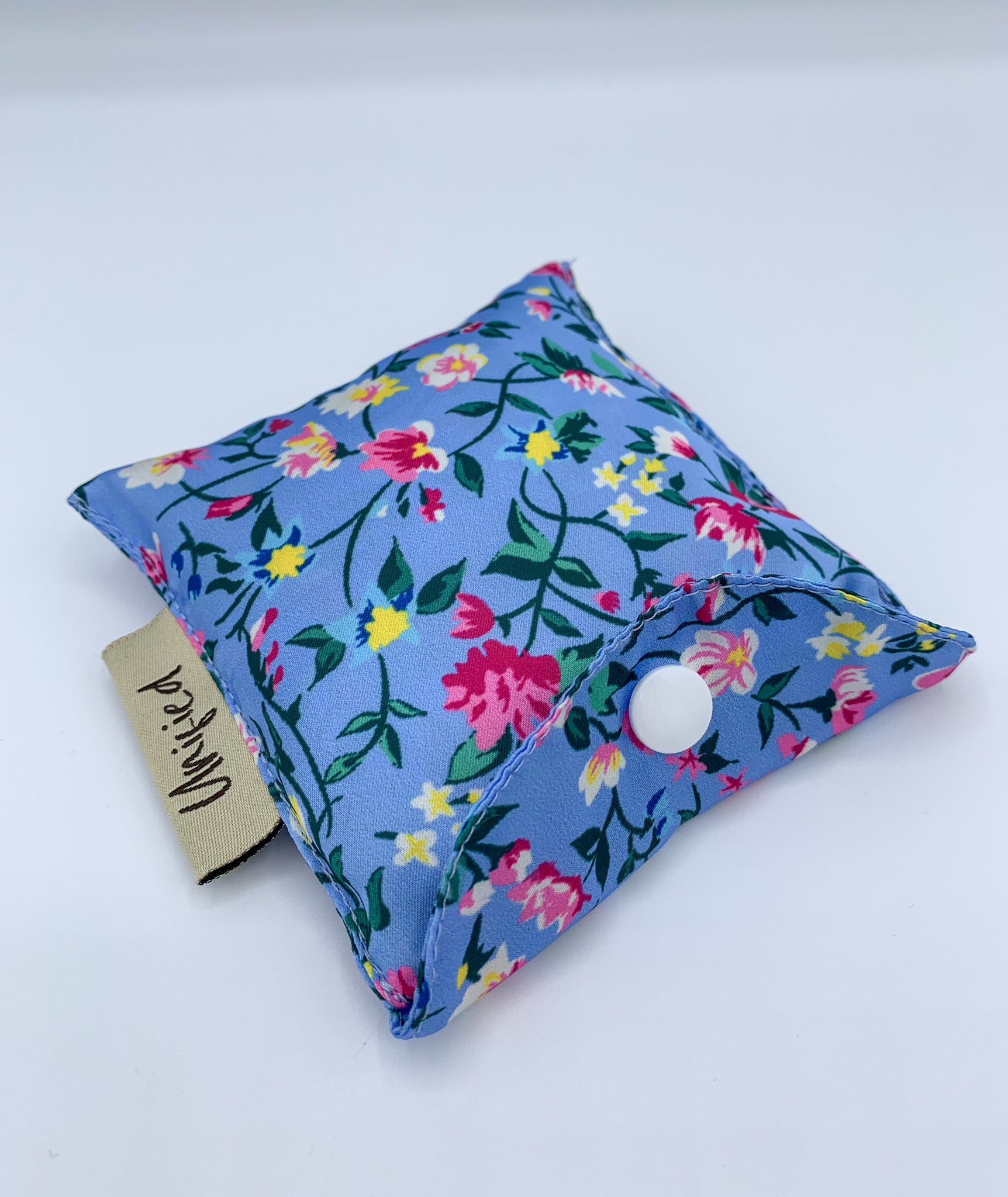 Klein Blue Floral Print Foldaway Tote Bag