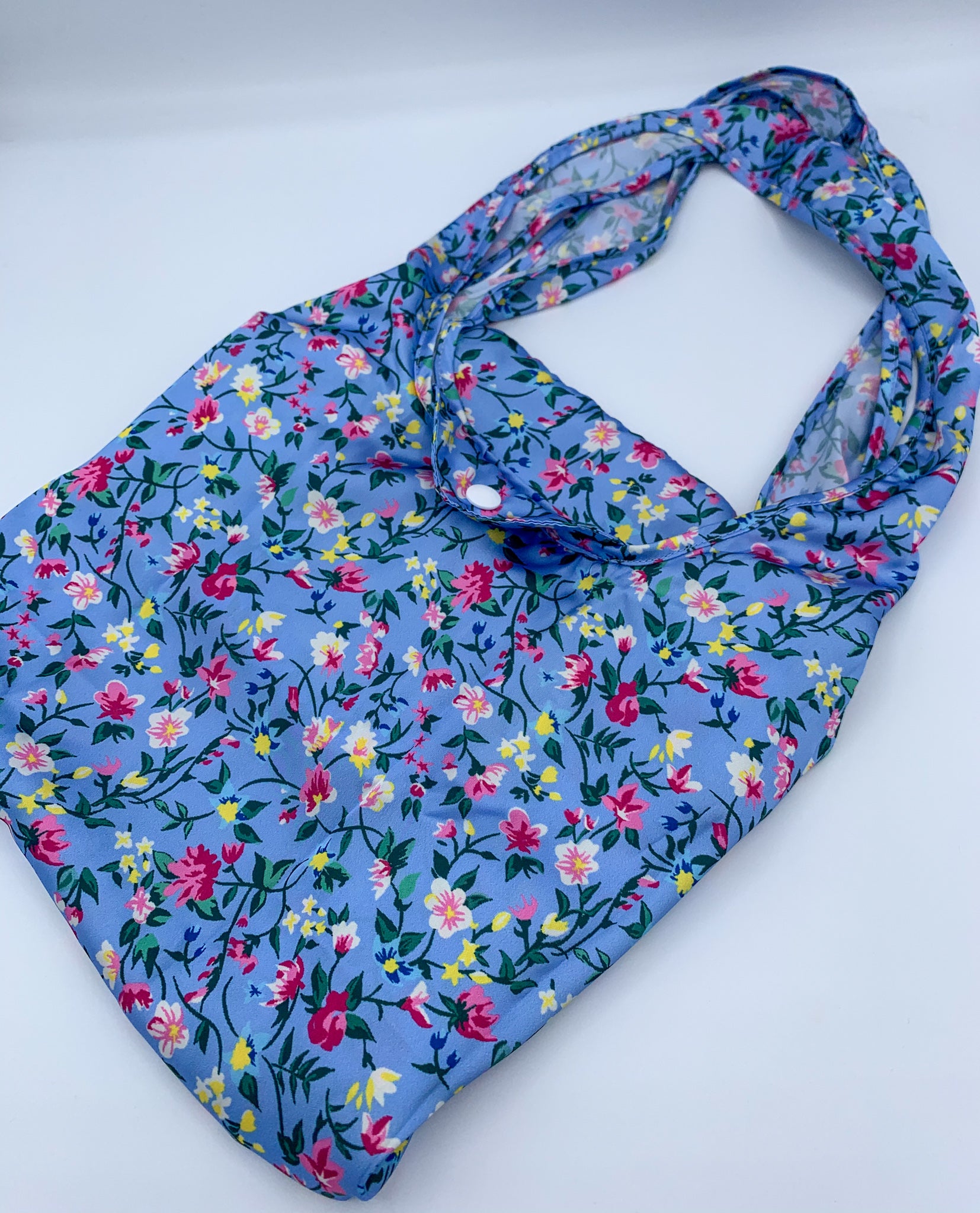 Klein Blue Floral Print Foldaway Tote Bag