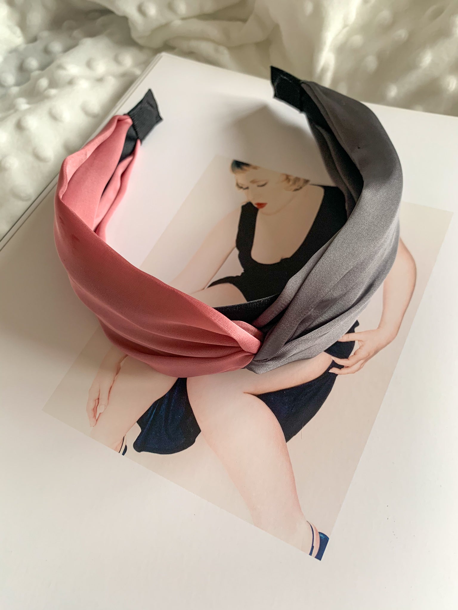 Pink and Grey Two Colour Knotted Headband