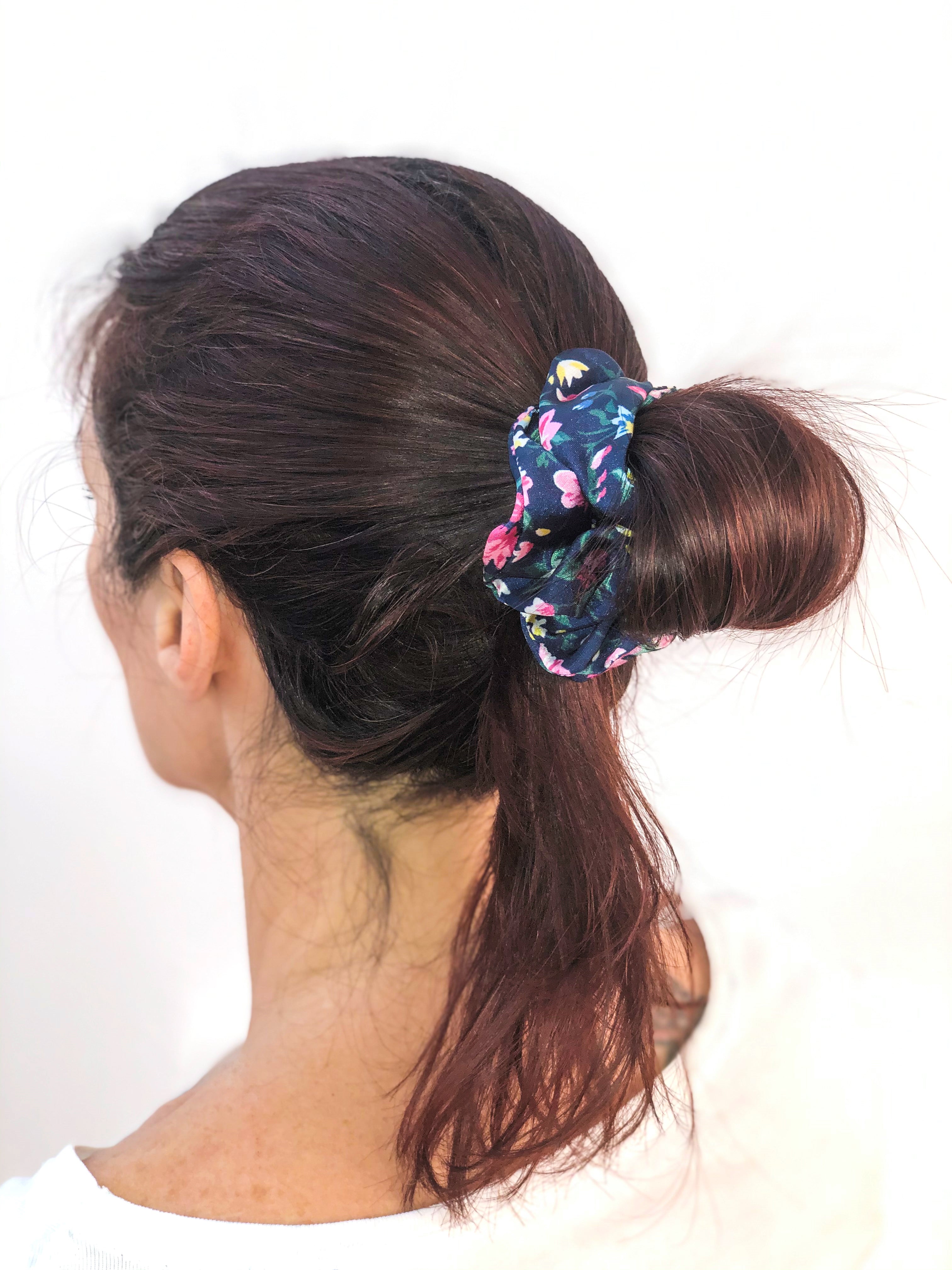 Klein Blue and Navy Floral Scrunchies