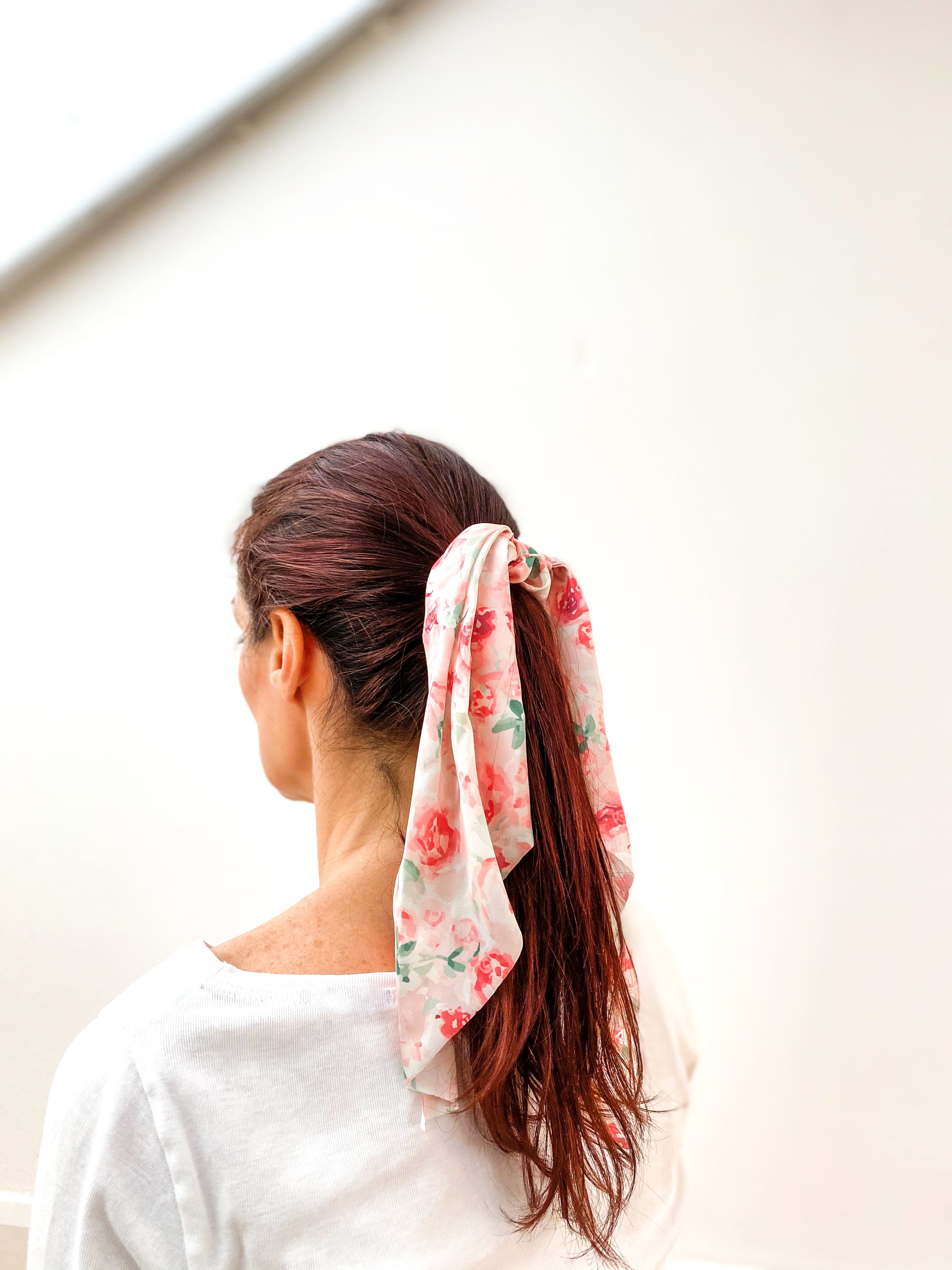 Don Pink Floral Headband and Long Tail Scrunchie